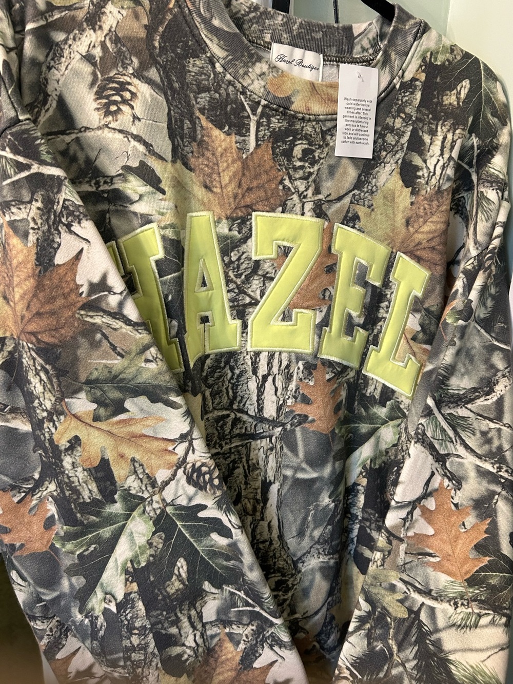 Hazel Boutique Lettering Camo Crewneck Sweatshirt XL Brand New